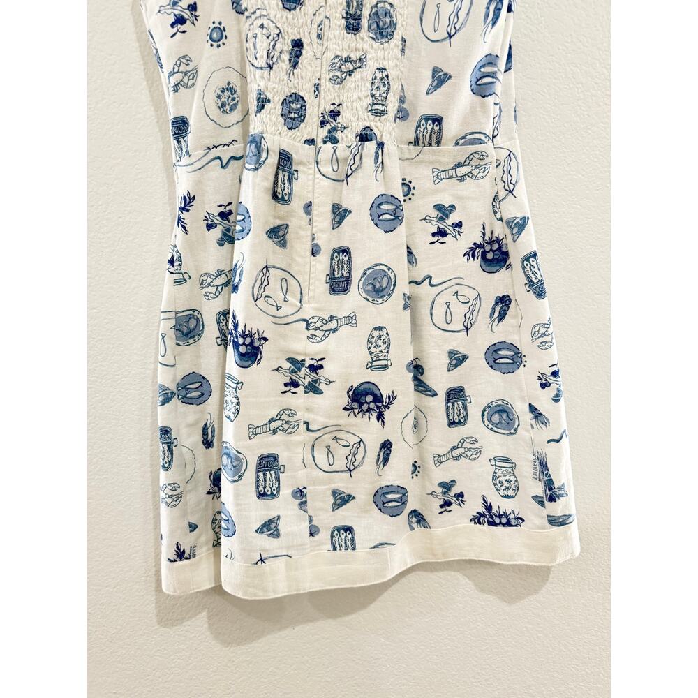 Abercrombie & Fitch Linen Blend Wide Strap Mini Dress White Blue Food Medium - Picture 12 of 16